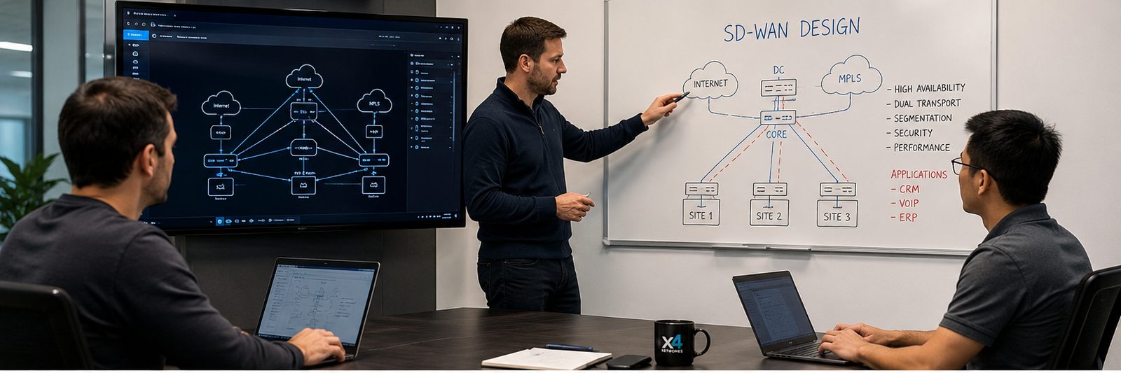 X4 Networks engineers working through a network design with a client team