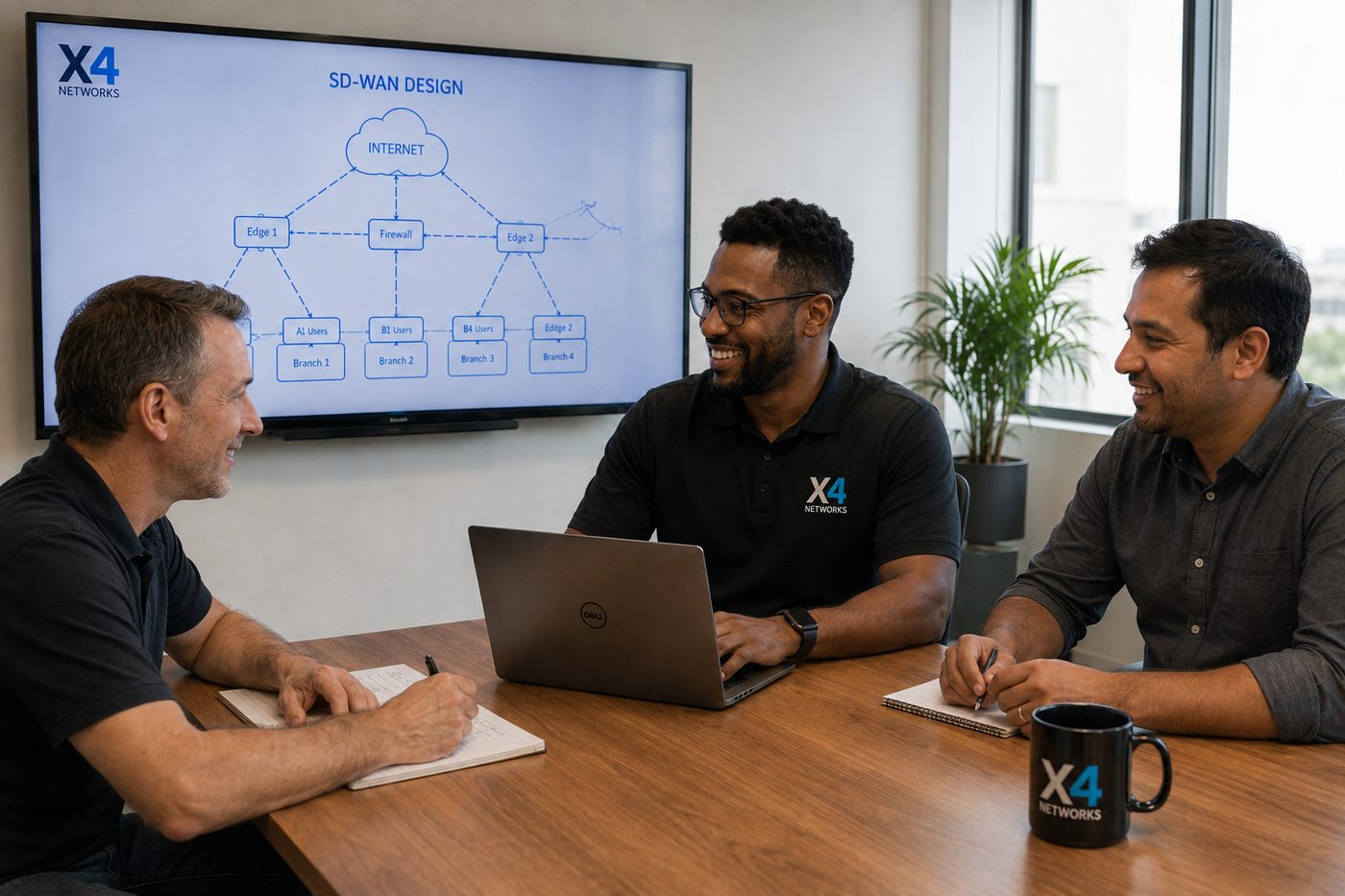 X4 Networks engineers reviewing a design with a client IT team